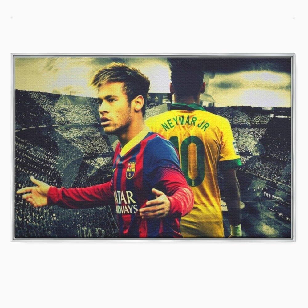 Tablou canvas cu tablou canvas cu fotbalistul neymar, in rama de aluminiu argintiu
